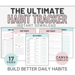 Bewerkbare gewoonte-tracker Canva-sjabloon Afdrukbare zelfzorg-gewoonte-tracker voor dagelijkse wellness Digitale routine-tracker voor dagelijkse doelengrafiek