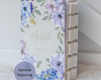 Floral Tabbed Bible KJV Bible for Women Christian Gift for Her Bible with Tabs Faux Leather Floral Bible for Women Personalized Name Gift