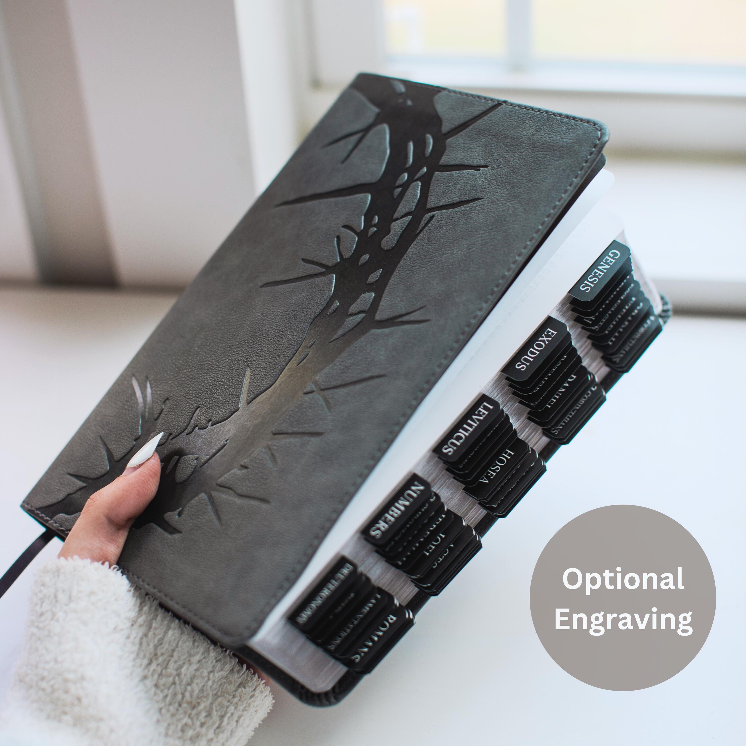 Personalized Black Leather Bible for Men Custom Engraved CSB Bible with Black Tabs Christian Gift for Him with Name Engraving and Tabs