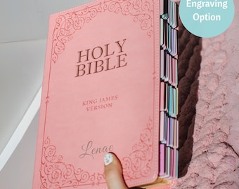 Pink Bible Faux Leather KJV Tabbed Personalized Large Print Bible for Christian Women Faith Inspired Gift for Wife Pink Tabbed Bible Gift