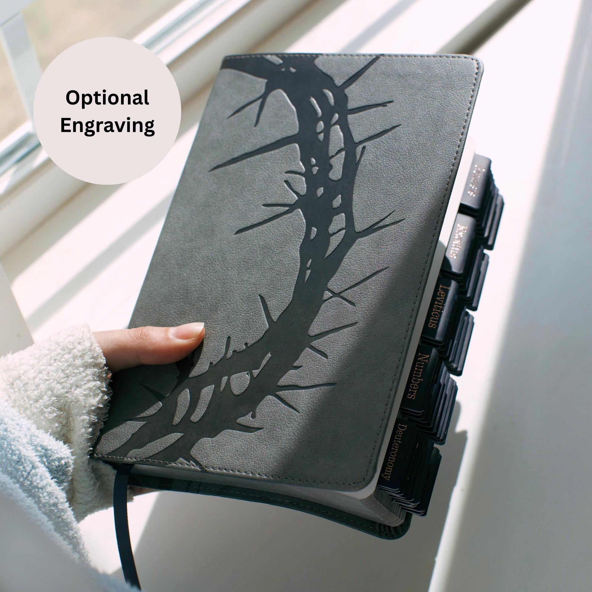 Personalized Black Leather Bible for Men Custom Engraved CSB Bible with Black Tabs Christian Gift for Him with Name Engraving and Tabs