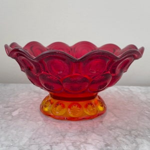 Vintage LE Smith Amberina Footed Moon and Star Compote | Red Orange Bowl | Mid Century Kitchen Décor | Retro 1970s | Collectible Glassware