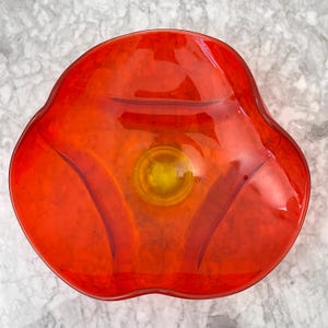 Vintage 1960s Viking Glass Epic Drape Bowl | Amberina Ruby Red to Amber | Mid-Century Modern Art Glass Centerpiece Bowl