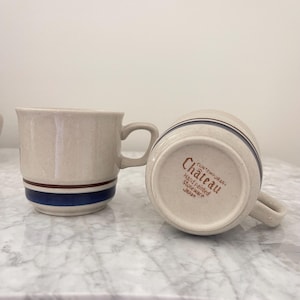 Vintage Chateau Contemporary Stoneware Mugs – Hand Painted Japan Tea Cups, Set of 5, Rustic Pottery Coffee Mugs, 1970s Kitchen Decor