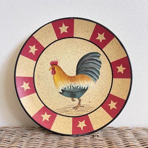 Home Interior Rooster Chicken Decorative Plate | 8&quot; Star Border | Home Interiors 2003 | Farmhouse Kitchen Decor | Vintage Plate