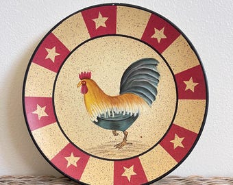 Vintage Rooster Plate: 8" Star Border Farmhouse Kitchen Decor