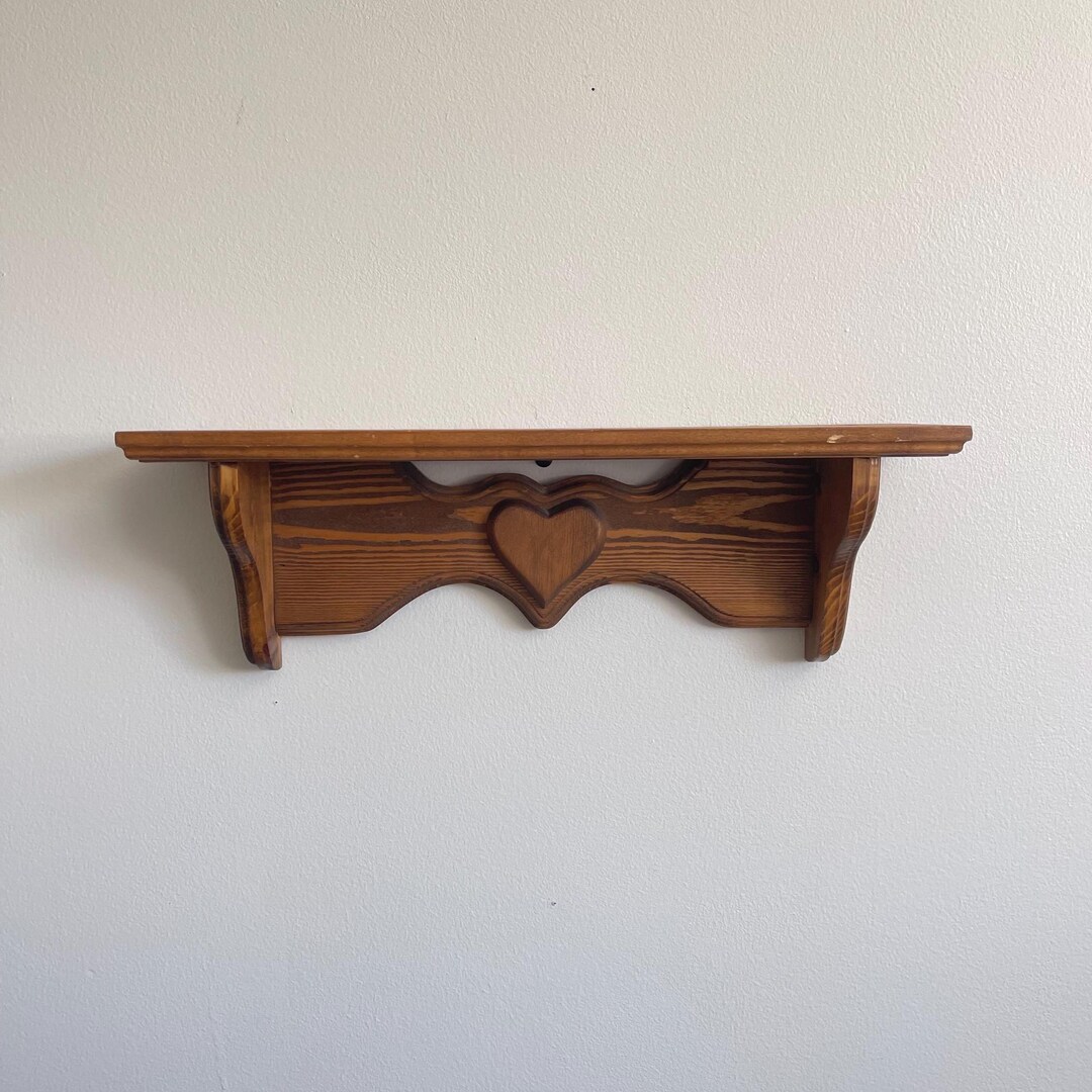 Vintage Cottagecore Wooden Heart Wall Shelf | Rustic Country Shelf ...