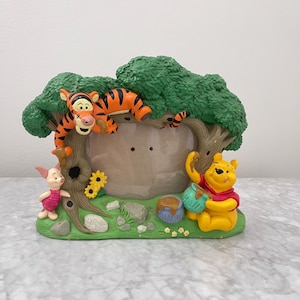 Vintage Disney Winnie the Pooh & Friends 3D Resin Photo Frame | Tigger Piglet and Pooh Forest Theme 4x6 Frame | Collectible Disney Decor