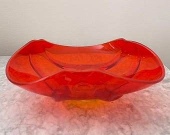 Ciotola vintage in vetro Amberina Viking: drappeggio epico anni '60, centrotavola di metà secolo o ciotola per il trucco