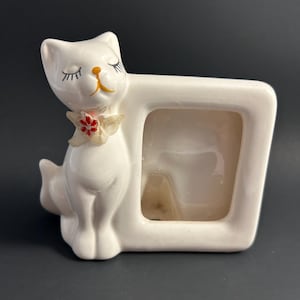 Vintage Emson witte kat fotolijst met strik - MCM Decor