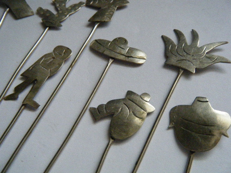 Vintage Cocktail Picks Sterling Silver Mexico Themed Set of Etsy
