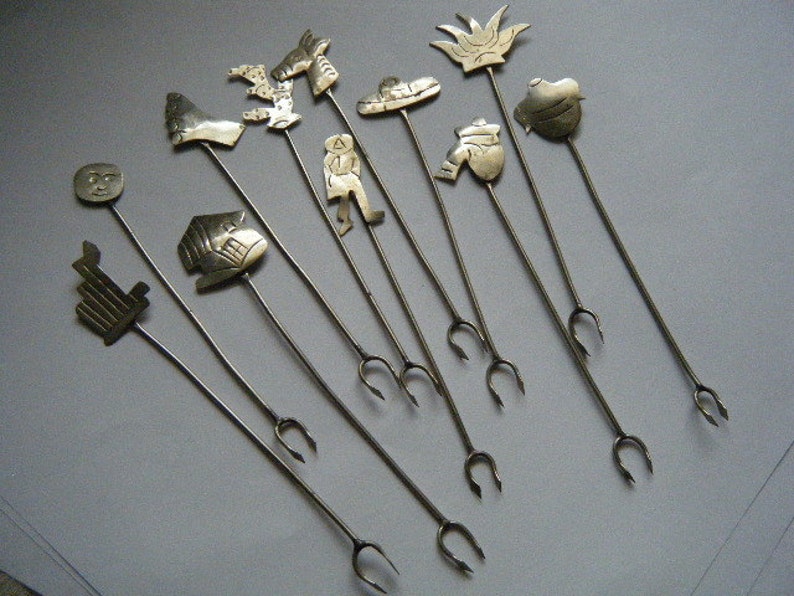 Vintage Cocktail Picks Sterling Silver Mexico Themed Set of Etsy