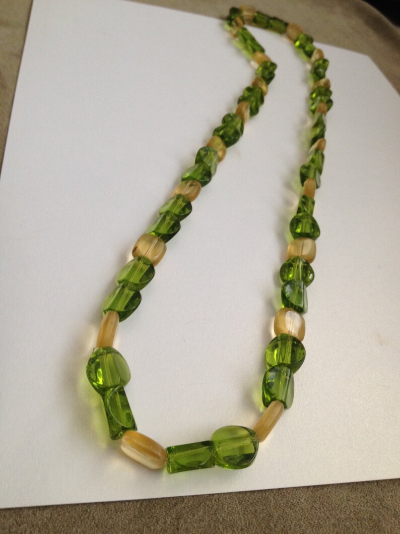 Light Green and Yellow Glass Bead Necklace Etsy