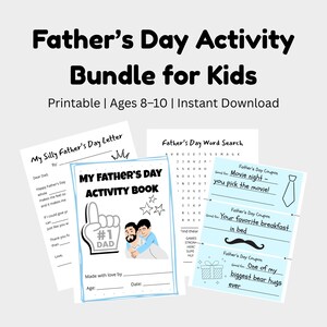 Afdrukbare Vaderdag-activiteitenbundel voor kinderen | DIY-cadeau voor papa | Couponboek, kaart, woordzoeker, Mad Lib