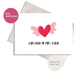Kiss with text template A6, love greetings, postcard heart, postcard love, postcard pdf, folding card A6, png, jpg