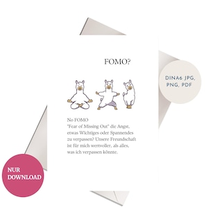No Fomo, fear of missing out, Freundschaft, Freundschaftskarte, individuelle Postkarte A6, Definitionspostkarte Freundschaft
