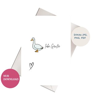 Postal minimalista A6 'Saludos cordiales' con ganso | Diseño purista para saludos cordiales | Perfecto para momentos especiales