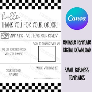 Editable Thermal Label, Trendy Checkered Thank You Customer Order Package Insert for Small Business, Canva Template, 4x6 Rollo Munbyn