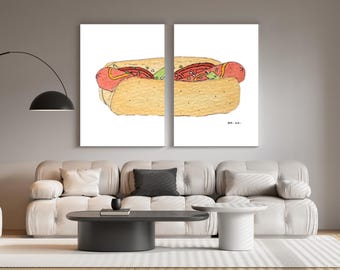 Chicago Hot Dog Watercolor Art Print: Simple Food Illustration. Digital Download
