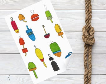 Watercolor Buoys | Nautical Art Print | Lobster Buoy Artwork | Coastal Art Digital Download