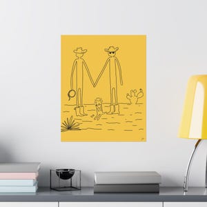 Poster verticali opachi, coppia di cowboy, cane peloso, stampa artistica minimalista, decorazione da parete occidentale, decorazione per ufficio, ranch rustico