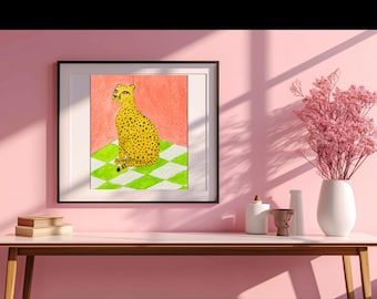 Cheetah Art Print: Eclectic Animal Illustration, Modern Home Decor. Digital Download