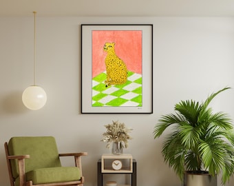 Cheetah Art Print: Whimsical Animal Illustration, Modern Home Decor