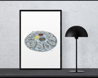 Pastel Oyster Art Print – Coastal Kitchen Seafood Illustration (Digital Download)