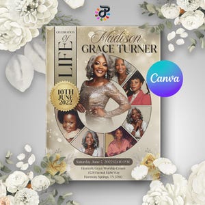 Elegant Celebration of Life Program Obituary Template: 8-Page Funeral Bifold (Canva Editable, Digital Download