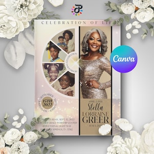 Golden Paradise Celebration of Life Program: Canva Obituary Template (8.5x11 Bifold, 4-Page Funeral Design)