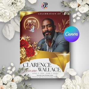 Celebration of Life Bifold Obituary Template: Floral Funeral Program (Canva Editable, 8.5x11)