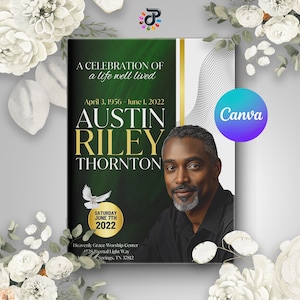 Canva Memorial Program Obituary Template: Celebration of Life Bifold Booklet (Digital Download)