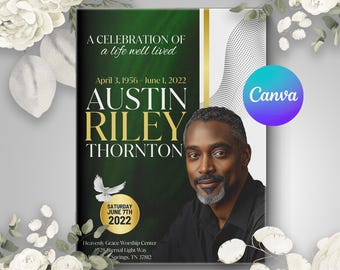 Canva Memorial Program Obituary Template: Celebration of Life Bifold Booklet (Digital Download)