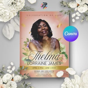 Floral Celebration of Life Program: 8-Page Funeral Booklet (Canva Obituary Template Digital Download