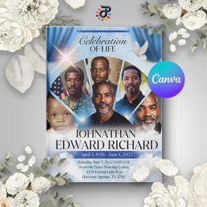 Celebration of Life Program Obituary Template: Elegant Funeral Memorial (Canva, 8.5x11, Digital Download
