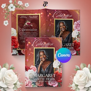 Funeral Program Template for Canva | Obituary Booklet 8.5x11 Bifold Keepsake | 8-Page Memorial Service Celebration of Life Event Download |