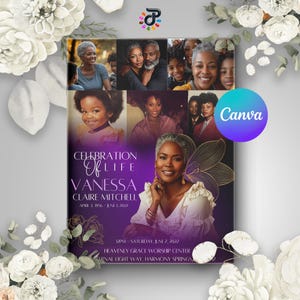 Celebration of Life Program Obituary Template: Floral Funeral Keepsake (Canva Editable, 8.5x11 Bifold Digital Download