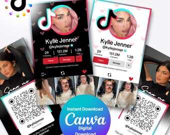 Modèle de carte de visite TikTok : création DIY sur toile avec code QR (téléchargement numérique)