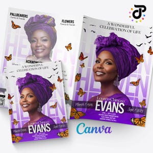Purple Butterfly Celebration of Life Funeral Event Booklet 8.5" x11" Canva Design Template, Obituary Memorial Program, 4-8 Pg Magazine Style