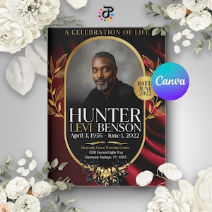 Celebration of Life Program Obituary Template: Floral Funeral Keepsake (Canva, 8.5x11 Bifold Digital Download