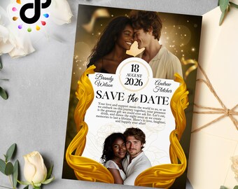 Réservez votre faire-part de mariage modèle de mariage pour toile, 5 x 7, photos modifiables et conception bricolage imprimable, jeunes mariés modernes, réservez notre date