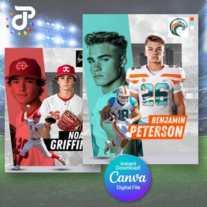 Plantilla de Canva para día de juego de póster de deportista universitario o sénior / Póster o pancarta digital personalizable / Descarga instantánea / Se adapta a CUALQUIER deporte /