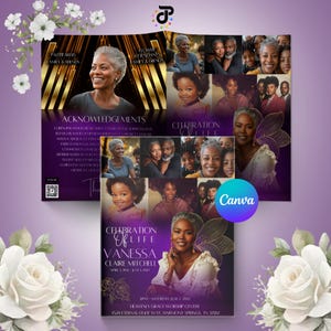 Celebration of Life Event Bifold Booklets Canva Template 8.5x11 | 5 Colors | Obituary Memorial Program 4-Page Funeral Design Keepsake
