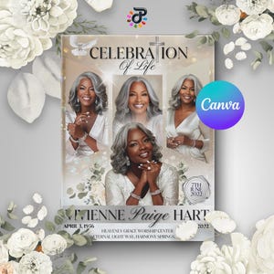 Golden Celebration of Life Booklet Canva Obituary Template: Funeral Memorial Program (8.5x11, Digital Download)