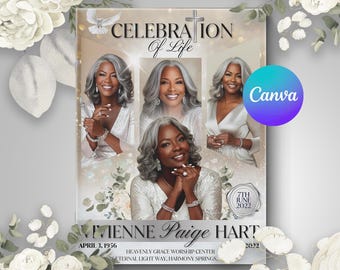 Golden Celebration of Life Booklet Canva Obituary Template: Funeral Memorial Program (8.5x11, Digital Download)