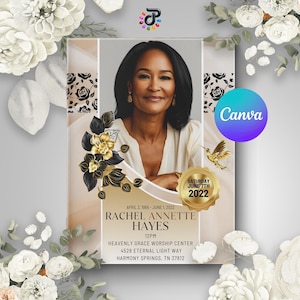 Elegant Funeral Program Canva Obituary Template: Celebration of Life Bifold Booklet (Digital Download