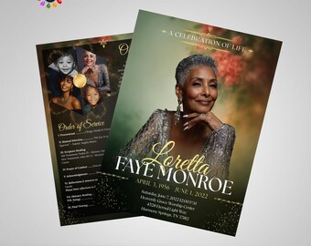Celebration of Life Obituary Flyer Template: Golden Memorial Event Poster (Canva Digital Download)