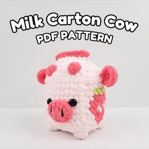 Milchpackung Kuh Häkelanleitung - süsse Erdbeer Kuh Amigurumi PDF Anleitung