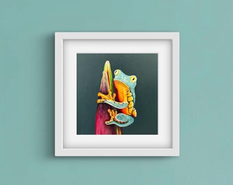 Original Acrylic Painting "Tropical Climber" — Photorealistic Frog Painting | 8x8