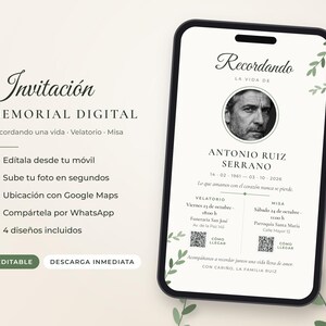 Editable Digital Funeral Invitation for Mobile · Remembering a Life · Wake and Mass · Anniversary Mass Reminder · WhatsApp